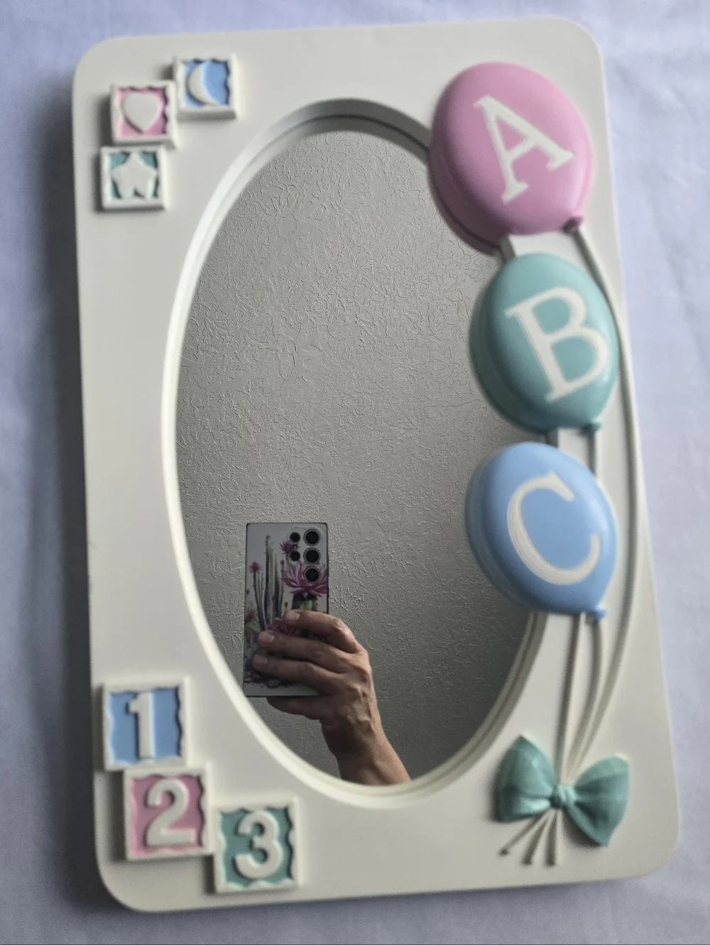 Vintage Homco Nursery Oval Wall Mirror ABC Blocks Balloons Bow‎ Pastel Colors